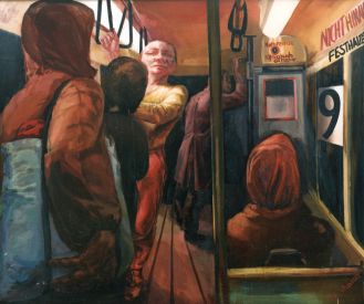 <p>In der Bahn 2, 1986, Öl auf Hartfaser, 140 x 170 cm</p>